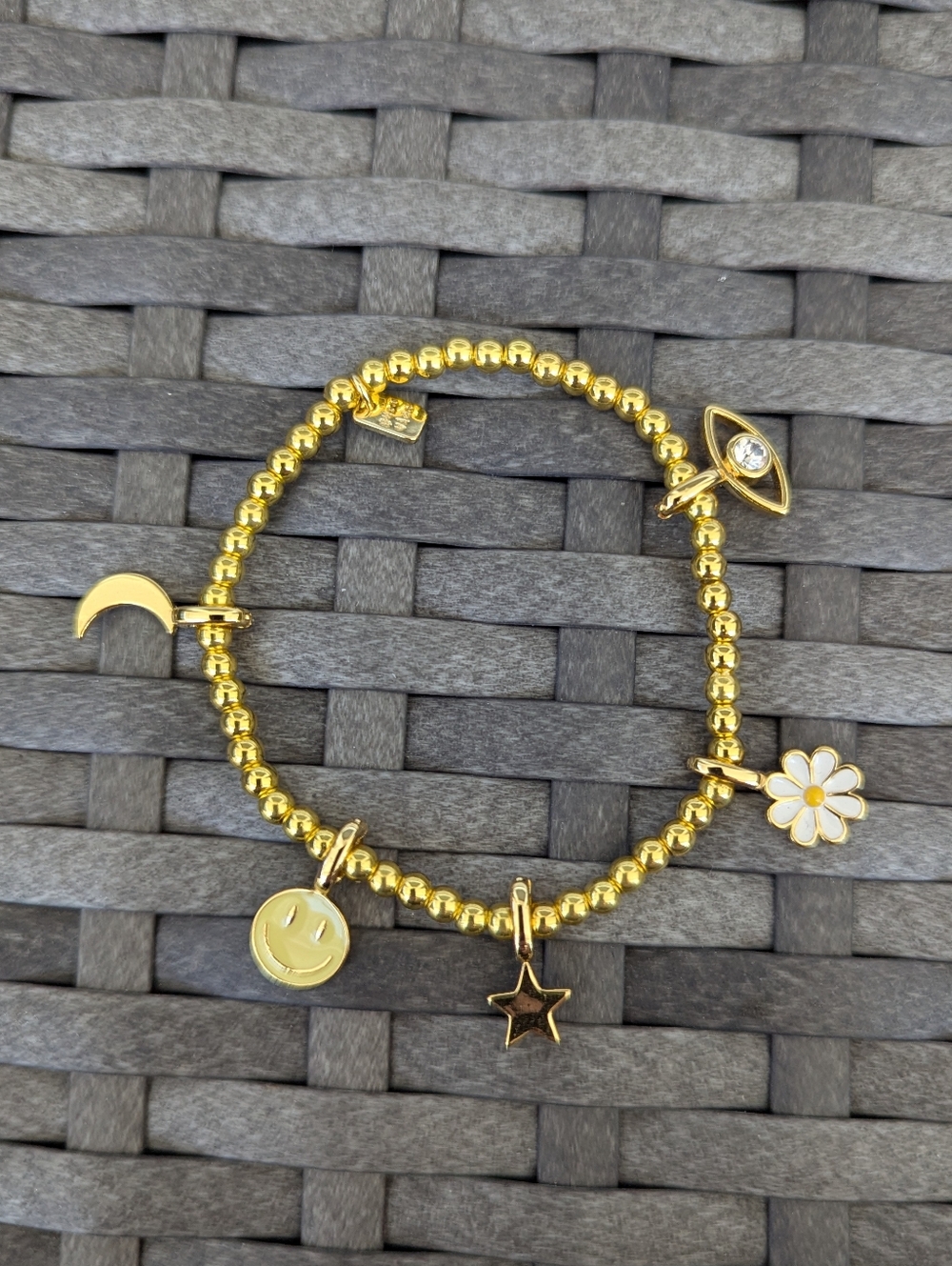 New! Pura Vida Gold Harper Round Bead Stretch Charm Bracelet
